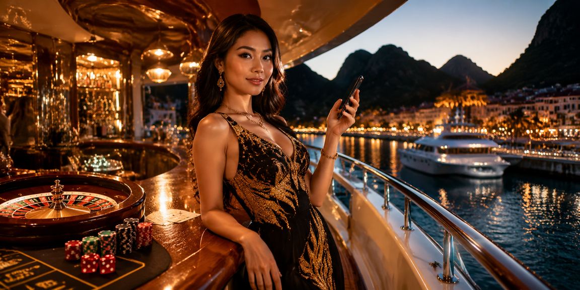 Pengguna mengakses platform casino mobile di pasar malam yang ramai
