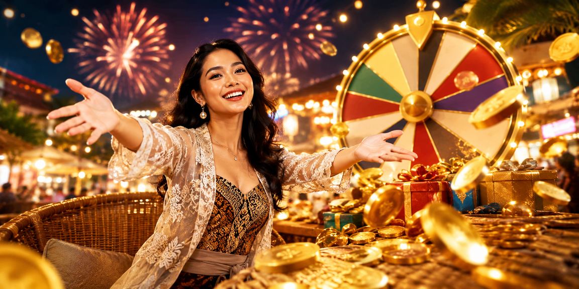 Suasana permainan roulette di pasar malam yang ramai dan meriah